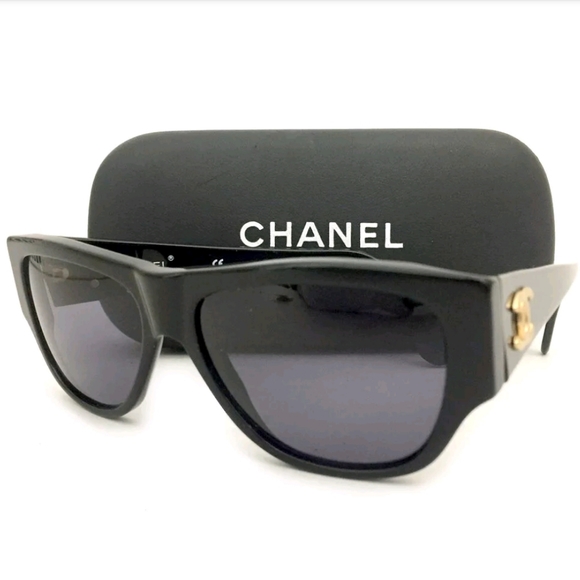 CHANEL 01453 CC LOGO BLACK SUNGLASSES VINTAGE/N2079 - Picture 2 of 10